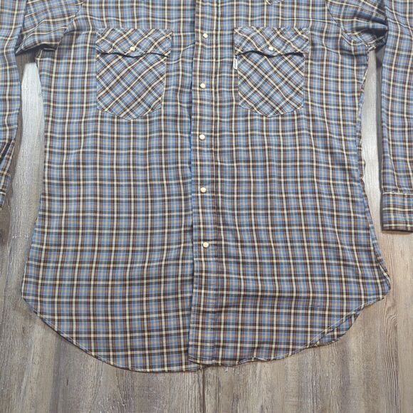 Vintage Levis Button Shirt Men's Large Plaid Pearl Snap Western Retro Blue Tag - Picture 2 of 13